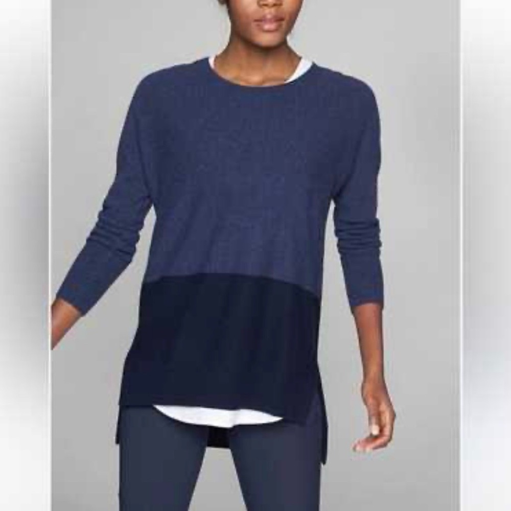 Athleta Cashmere Wool Stargazer Two-Tone Blue Crew Neck Sweater Oversized M